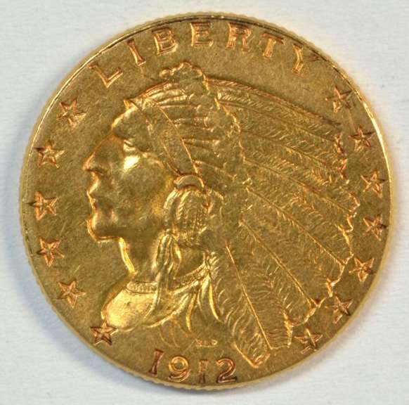 Scarcer sharp 1912 US $2.50 Indian Gold Piece