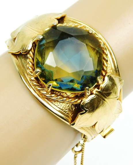 Vintage Signed Designer Bangle with Huge Glass Stone