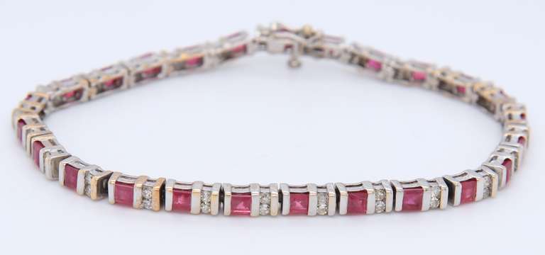 Sparkling Ruby and Diamond White Gold Bracelet