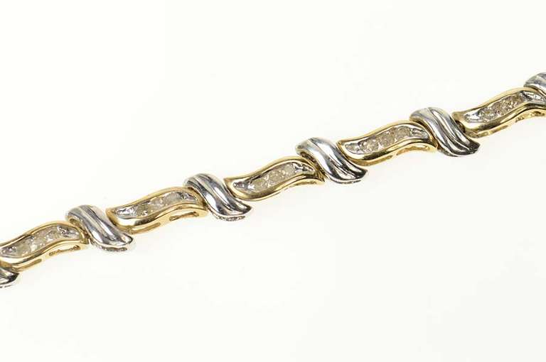10K Yellow Gold 0.67 Ctw Two Tone Diamond Wavy Tennis Bracelet