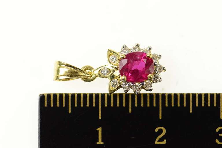 18K Yellow Gold 0.75 Ctw Natural Ruby Oval Diamond Halo Pendant