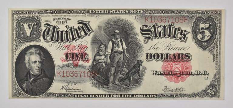 1907 $5 United States Legal Tender Note - Large Note - Red Seal