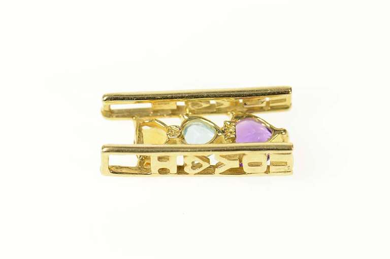 10K Yellow Gold Tiered Heart Amethyst Blue Topaz Citrine Pendant