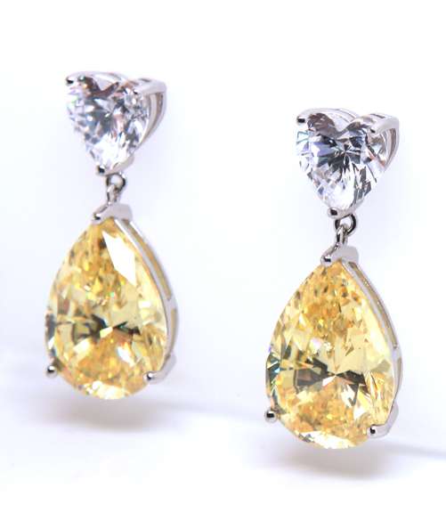 Sterling Silver Pear Shaped Yellow Cubic Zirconia Dangle Earrings