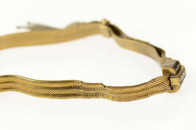 10K Yellow Gold Victorian Enamel Slide Squared Chain Fringe Bracelet