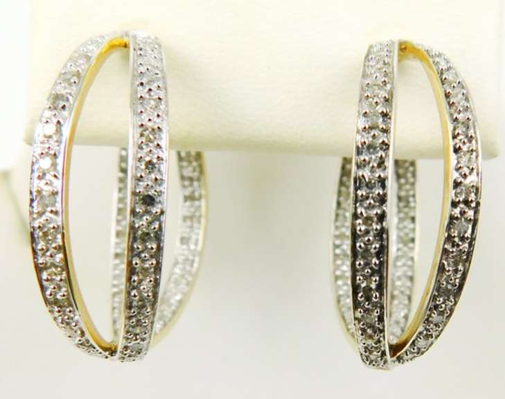 Stellar 14K Inside/Outside Pave Diamond Hoop Earrings