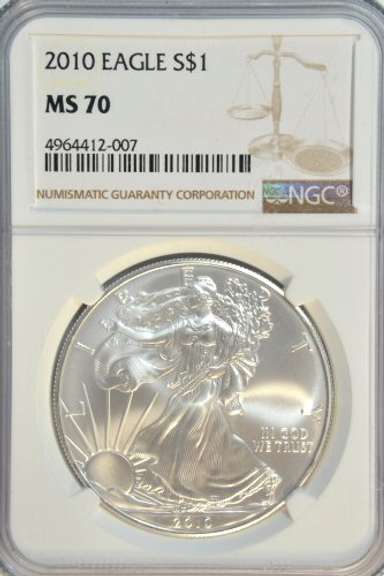 Flawless NGC MS70 graded 2010 $1 American Silver Eagle