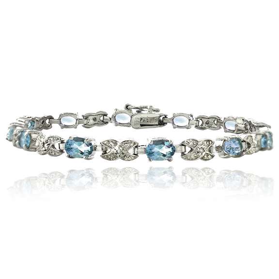 Silver Tone 7.15ct Blue Topaz & Diamond Accent X & Oval Bracelet