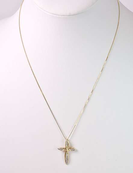 Delicate Diamond Cross Pendant Necklace in 14K/10K Yellow Gold