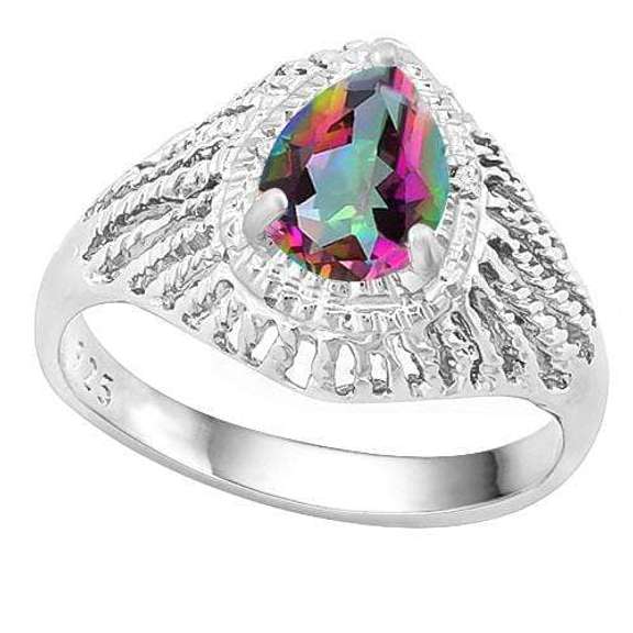 1.02 CT MYSTIC GEMSTONE & DIAMOND 925 STERLING SILVER RING