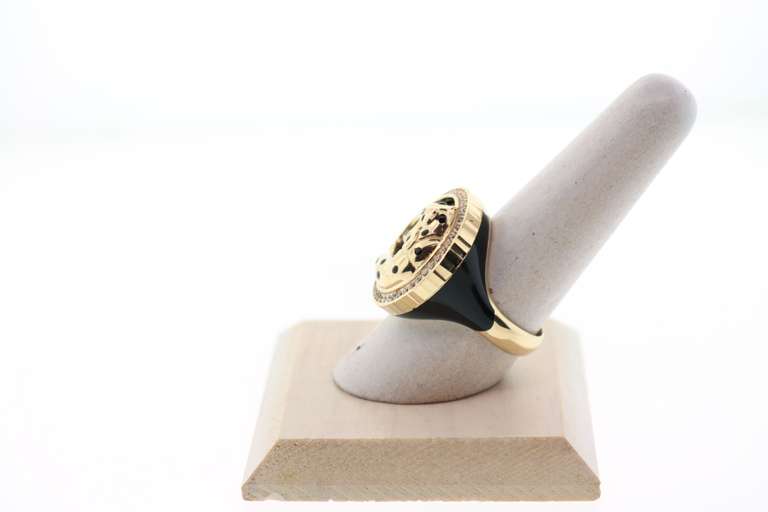 Gorgeous Handmade Italian Night Panther Ring with 14k Gold and Onyx rimmed with Cubic Zirconias