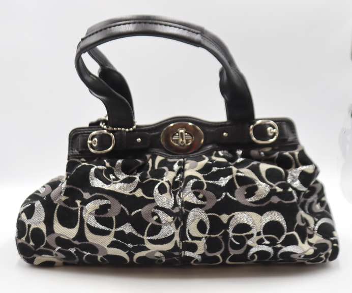Coach Mia Velvet Optic Black Leather Lurex Carryall