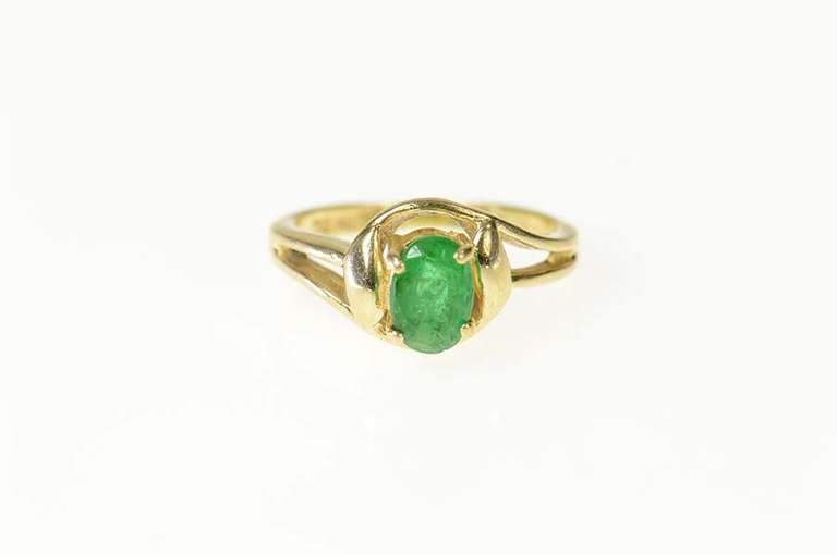 14K Yellow Gold 0.60 Ct Oval Natural Emerald Engagement Ring