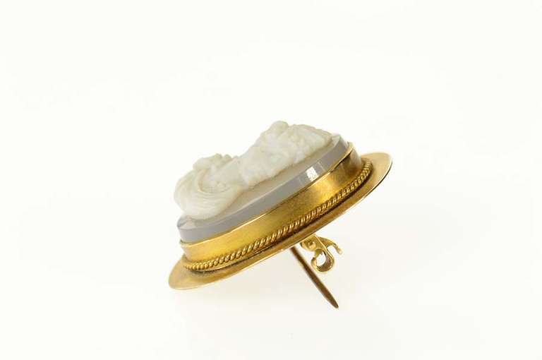 14K Yellow Gold Victorian Carved Agate Lady Cameo Pin/Brooch