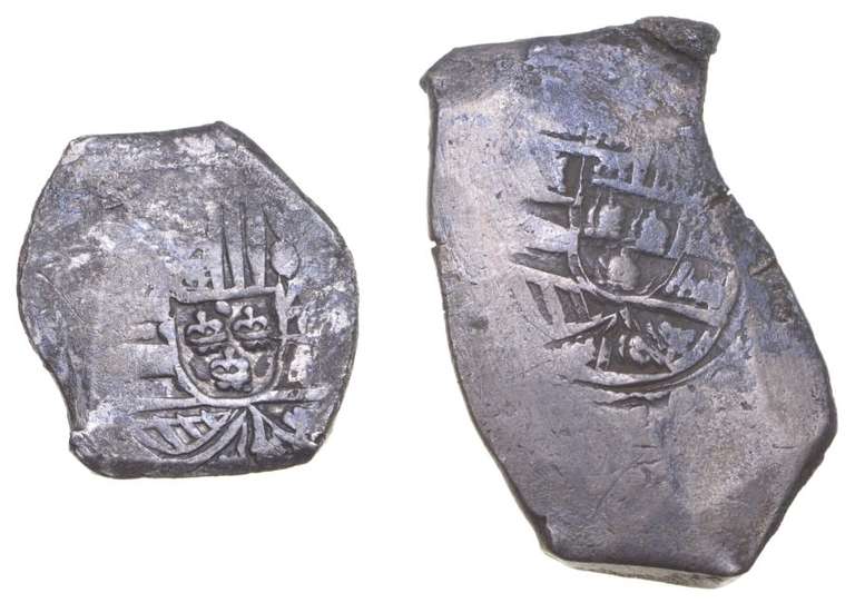 Lot (2) Worn Date Spanish Silver 1 Real & 8 Reales