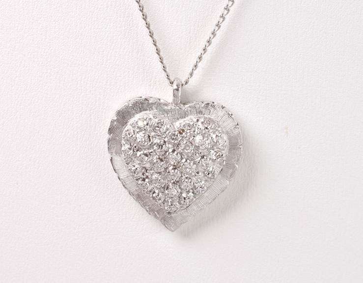 Intricate Heart Pendant Necklace with Diamonds in 14K White Gold