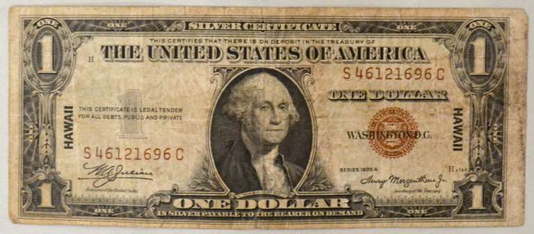 $ 1 1935 A Hawaii Emergency Overprint Silver Certificate
