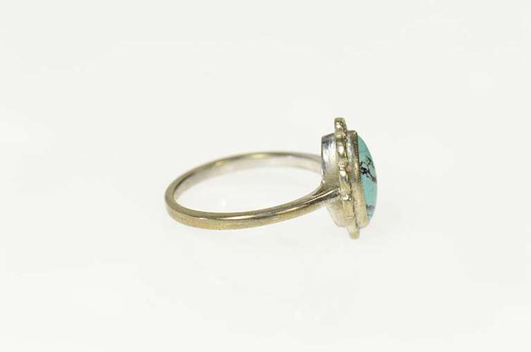 10K White Gold Marquise Turquoise Scalloped Trim Statement Ring