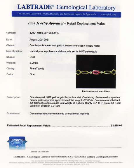 Handsome Yellow Gold pink Sapphire and Diamond Tennis Bracelet