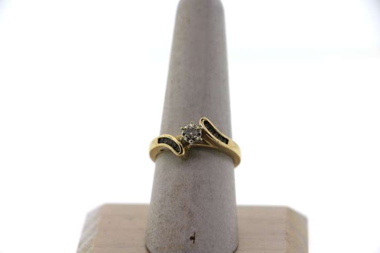 Lone Diamond Ring with encrusted Channel Set Diamonds inside 14k Gold Band