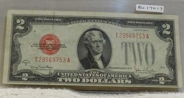 1928-G $2 US Note, lite circ, first yr sm size