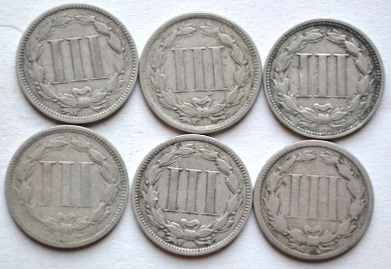 6 Three Cent Nickels