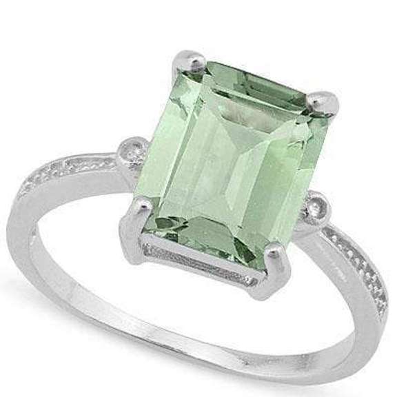 3.18 CT GREEN AMETHYST & DIAMOND 925 STERLING SILVER RING