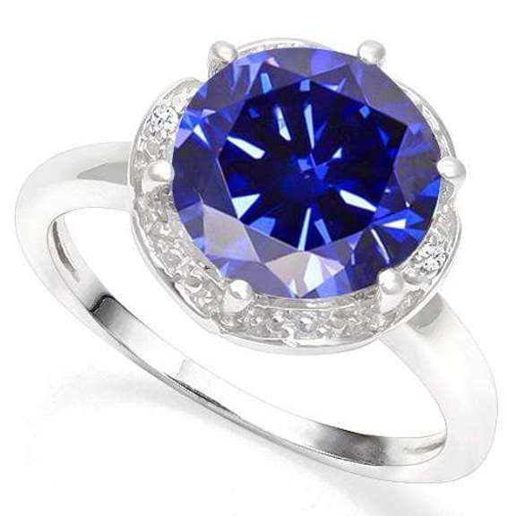 6.23 CT LAB TANZANITE & DIAMOND 925 STERLING SILVER RING