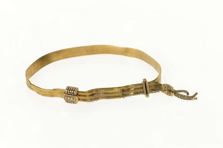 10K Yellow Gold Victorian Enamel Slide Squared Chain Fringe Bracelet