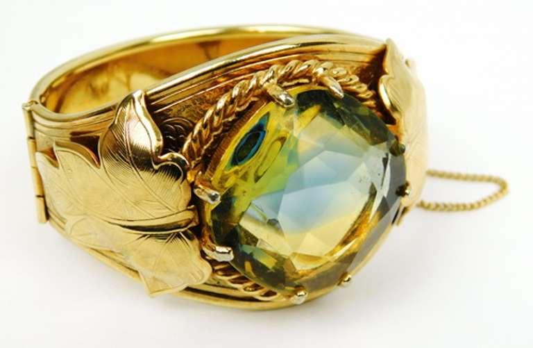 Vintage Signed Designer Bangle with Huge Glass Stone