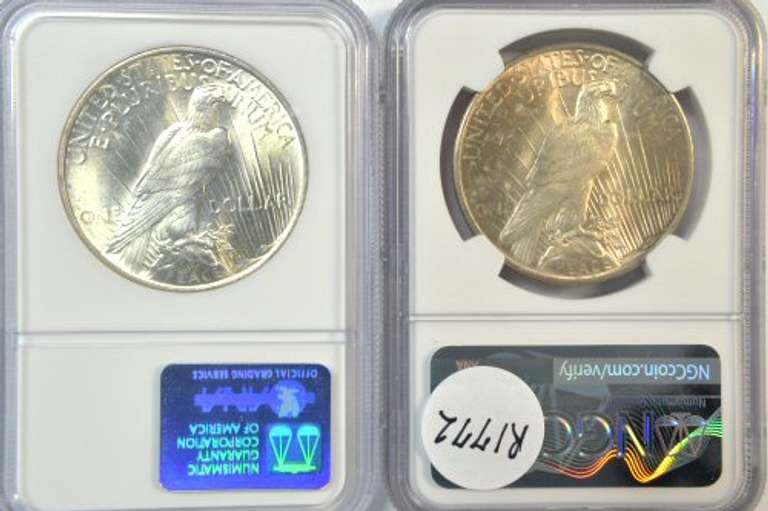 NGC MS64 graded 1924 & 1925 Peace Silver Dollars. Nice