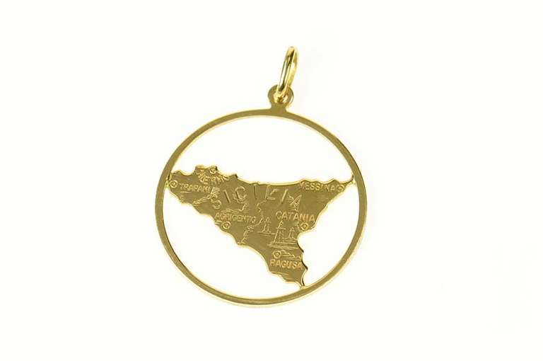 18K Yellow Gold Sicily Mediterranean Island Travel Charm/Pendant