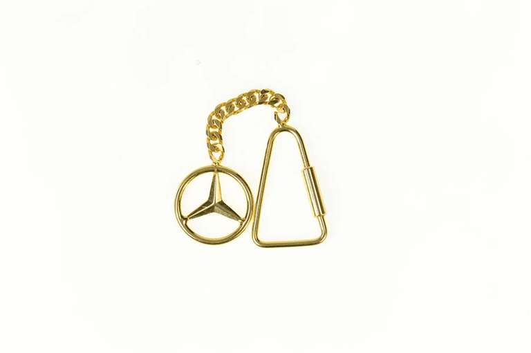 14K Yellow Gold Mercedes Benz Logo Symbol Curb Key Chain