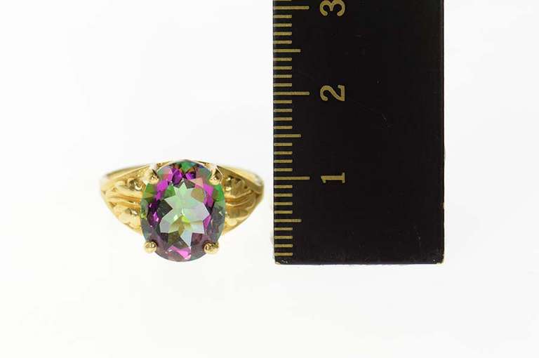 14K Yellow Gold Oval Mystic Topaz Solitaire Statement Ring