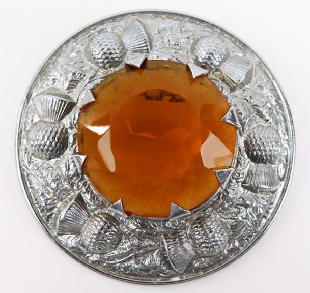 Vintage Thistle Pin with Huge Glass Stone