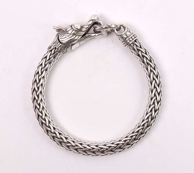 Lovely French Made, Impressive Dragon Head Bracelet in Sterling Silver