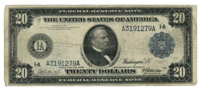 Scarce 1914 Series Large Size $20 Federal Reserve Note (1-A)