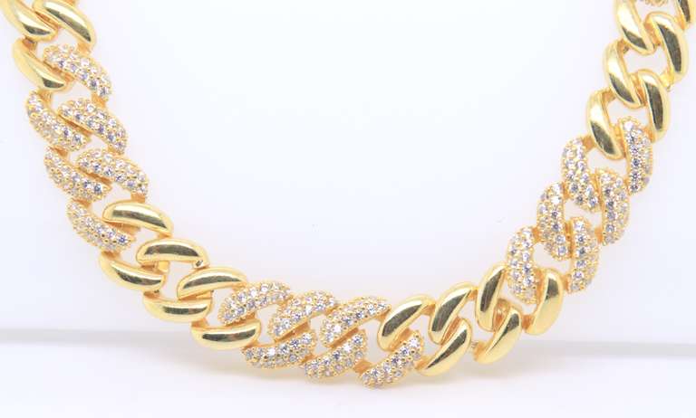 Sterling Silver Cubic Zirconia Curb Link Necklace