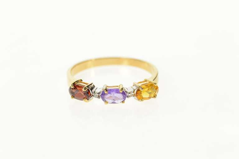 14K Yellow Gold Amethyst Citrine Diamond Garnet Band Ring