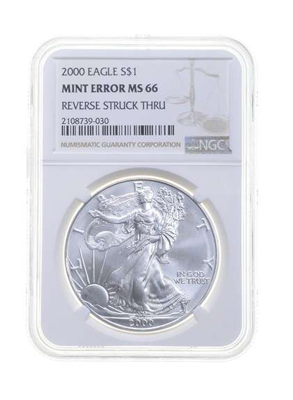 MS66 MINT ERROR 2000 American Silver Eagle - REV Struck Thru - NGC