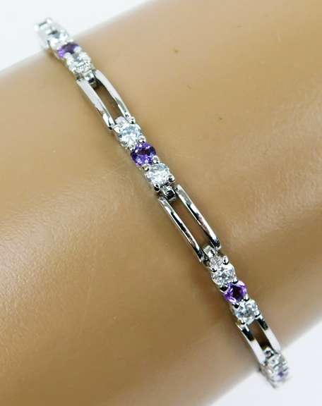 Pretty Sterling Amethyst & Cubic Zirconia Bracelet