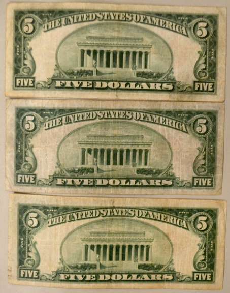 3 1928 Series Red Seal US Notes