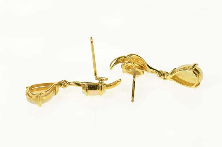 18K Yellow Gold Natural Opal Dangle Ornate Statement Earrings