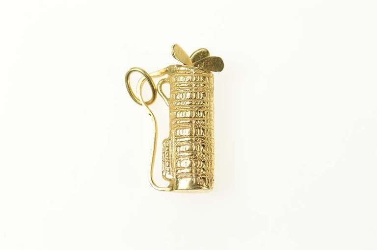 14K Yellow Gold 3D Articulated Golf Club Bag Golfer Charm/Pendant
