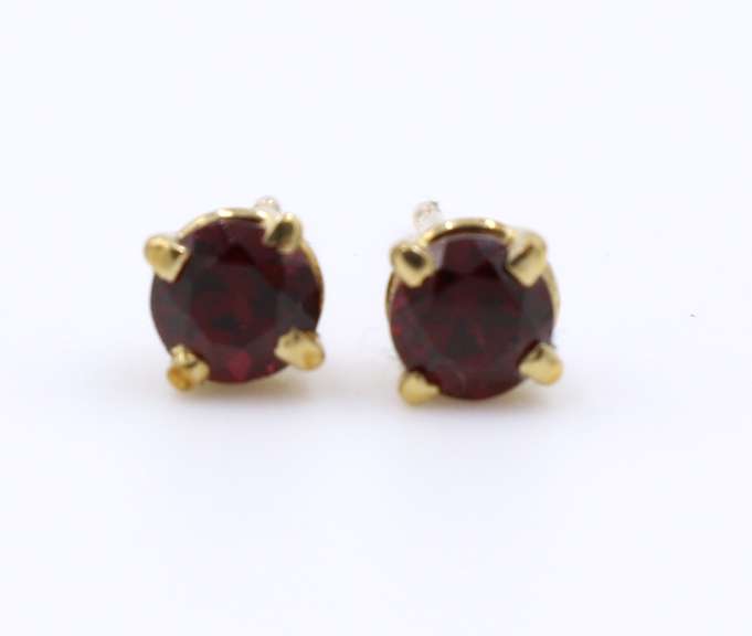 Lovely Yellow Gold Red Stone Stud Earrings