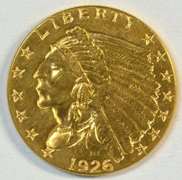 Blazing 1926 US $2.50 Indian Gold Piece