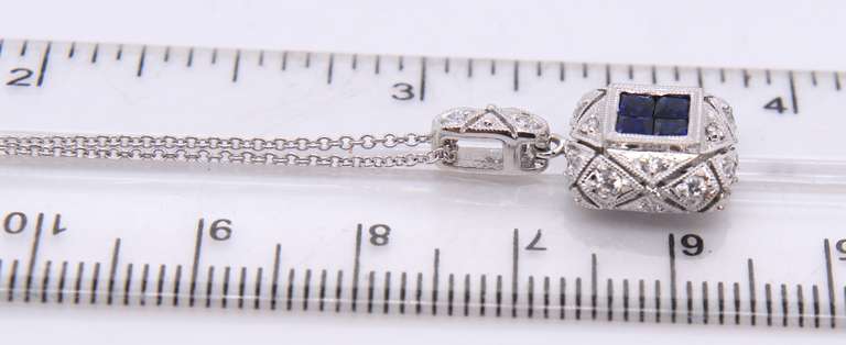 Charming 18kt Deco Style Sapphire Diamond Cluster Pendant on Chain