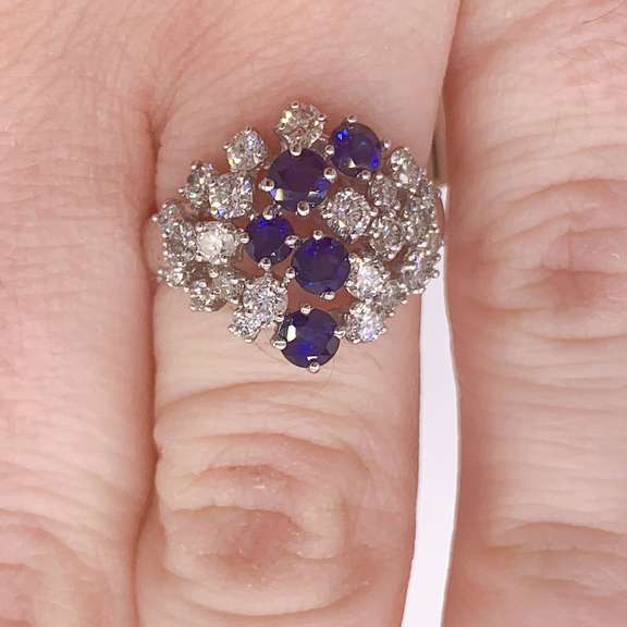 14kt Gold, Blue Sapphire, & Diamond Cocktail Ring