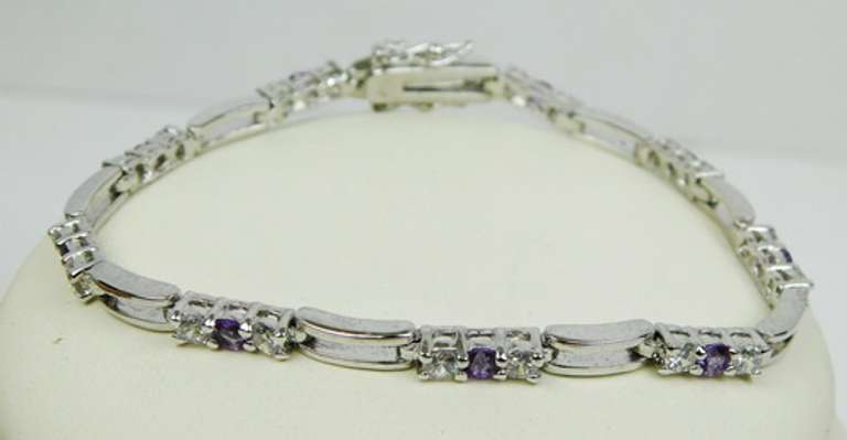 Pretty Sterling Amethyst & Cubic Zirconia Bracelet