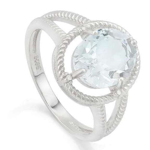MAGNIFICENT ! 2 CARAT AQUAMARINE & DIAMOND 925 STERLING SILVER RING
